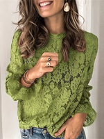 Casual Long Sleeve Turtleneck Plain Loose Regular Blouse
