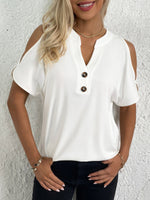 Casual Short Sleeve Notched Plain Loose Regular Blouse