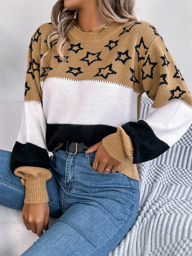 Casual Long Sleeve Crew Neck Striped Loose Regular Sweater