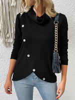 Loose Long Sleeve Turtleneck Plain Casual Regular Blouse
