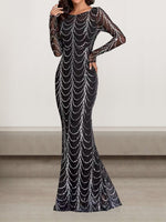 Sexy Long Sleeve Crew Neck Plain Tight Maxi Dress
