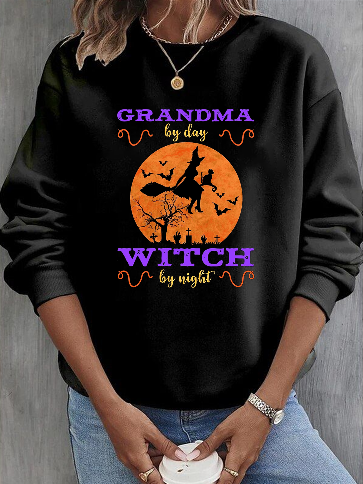 Casual Long Sleeve Crew Neck Text Letters Loose Regular Sweater