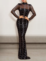 Sexy Long Sleeve Crew Neck Plain Tight Maxi Dress