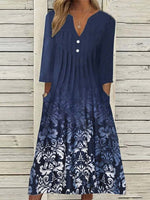 Casual Long Sleeve Asymmetrical Ethnic Floral Loose Maxi Dress