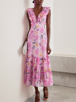 Elegant Gallus V Neck Plain Flouncing Maxi Dress