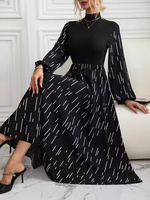 Casual Long Sleeve Geometric Lace Maxi Dress