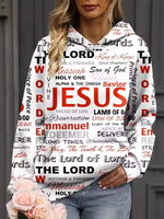 Casual Long Sleeve Hoodie Text Letters Loose Regular Sweater