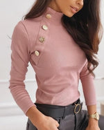 Casual Long Sleeve Turtleneck Plain Loose Regular Blouse