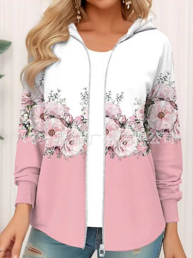 Loose Hoodie Long Sleeve Floral Casual Regular Jacket