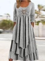 Casual Long Sleeve Crew Neck Geometric Maxi Dress