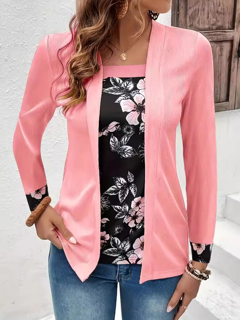 Casual Long Sleeve Square Neck Floral Loose Regular Blouse