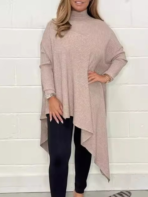 Loose Long Sleeve Turtleneck Plain Casual Regular Blouse