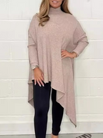 Loose Long Sleeve Turtleneck Plain Casual Regular Blouse