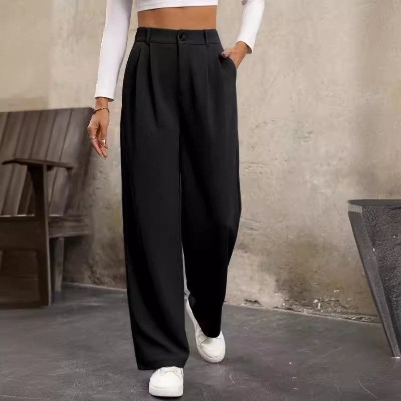 Casual Plain Buckle Loose Long Pants