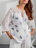 Loose Three Quarter Sleeve Crew Neck Animal Picture Casual Regular Blouse