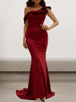 Sexy Short Sleeve One Shoulder Plain Tight Maxi Dress