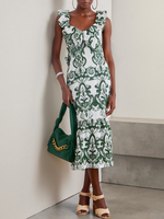 Elegant Gallus V Neck Plain Flouncing Maxi Dress