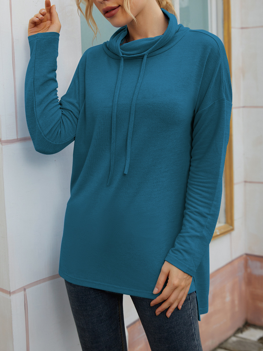 Loose Long Sleeve Turtleneck Plain Casual Regular Blouse