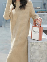 Casual Long Sleeve Crew Neck Plain Loose Maxi Dress