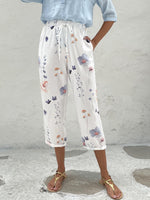 Casual Floral Printing Lace-Up Lace-Up Loose Ankle Pants