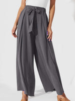 Casual Plain Knot Front Loose Ankle Pants