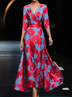 Casual Half Sleeve V Neck Floral Maxi Dress