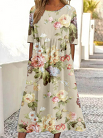 Vintage Half Sleeve Crew Neck 3D Printing Loose Maxi Dress