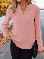 Casual Long Sleeve Notched Plain Regular Blouse