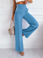 Casual Plain Buckle Loose Long Pants