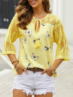 Loose Three Quarter Sleeve Crew Neck Animal Picture Casual Regular Blouse