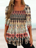 Three Quarter Sleeve Square Neck Ethnic Ethnic Regular Blouse