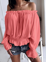 Loose Long Sleeve Off The Shoulder Plain Casual Regular Blouse