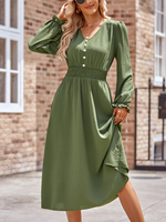 Casual Long Sleeve Crew Neck Plain Loose Maxi Dress