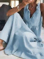 Casual Sleeveless V Neck Plain Jacquard Loose Maxi Dress
