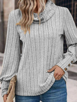 Casual Long Sleeve Turtleneck Plain Loose Regular Blouse