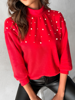 Loose Long Sleeve Turtleneck Plain Casual Regular Blouse
