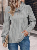 Casual Long Sleeve Turtleneck Plain Loose Regular Blouse
