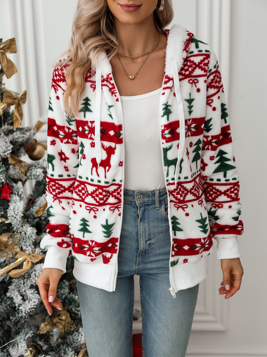 Loose Long Sleeve Christmas Elk Casual Regular Jacket