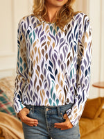 Casual Long Sleeve Crew Neck Geometric Loose Regular T-Shirt