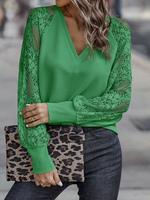Loose Long Sleeve Turtleneck Color Block Casual Regular Blouse