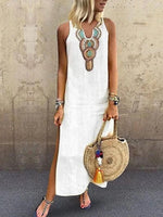 Vacation Sleeveless V Neck Ethnic Loose Maxi Dress
