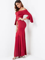 OEM Ladies Burgundy Off The Shoulder Dresses