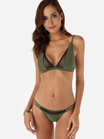 Wholesale Green Sleeveless Plain Spaghetti Strap See Through Bikini Set