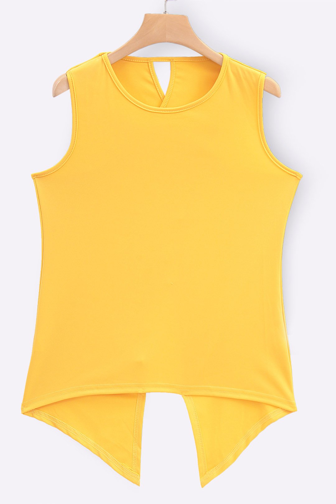 Wholesale Round Neck Plain Sleeveless Irregular Hem Yellow Tank Top