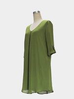 Wholesale Green Chiffon Drawstring Fully Lineddress