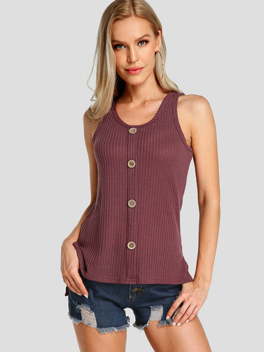 Wholesale Round Neck Plain Slit Sleeveless High-Low Hem Tank Top