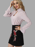 Wholesale Crew Neck Plain Purple Blouses