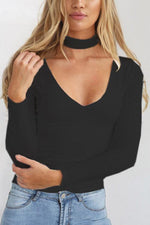 Wholesale V-Neck Zip Back Long Sleeve T-Shirt