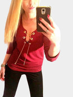Wholesale V-Neck Long Sleeve Red T-Shirts