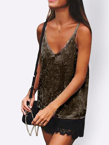 Wholesale Sexy Velvet V-Neck Sleeveless Coffee Camis